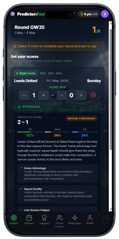 Predictor:Football — Free Score Prediction Game